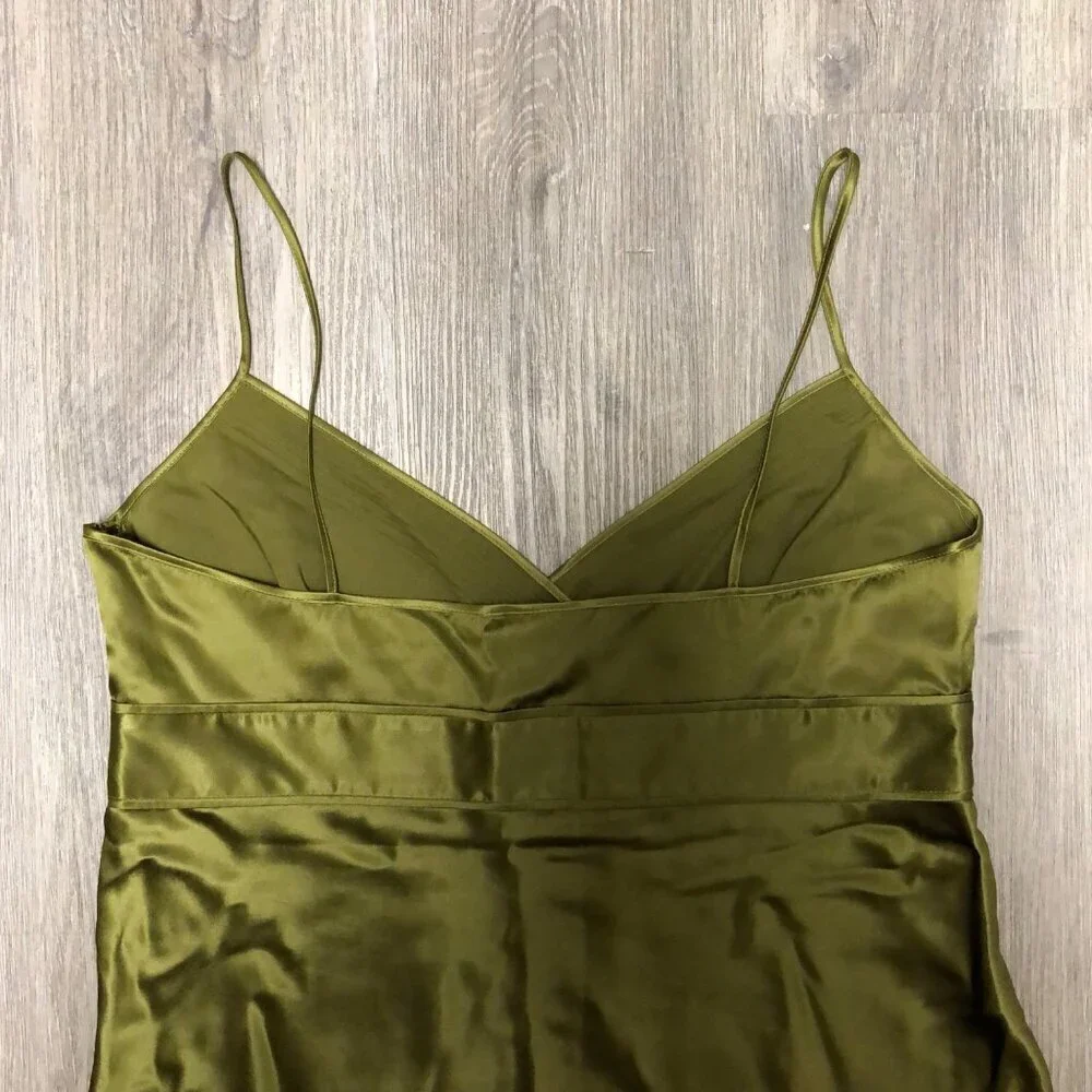 J. Crew 100% Silk Cami Tank Top Olive Green Baby Doll Top Size 12 P Babydoll Y2K